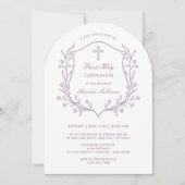 Invitation Cimier floral simple Première communion sainte (Devant)