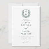 Invitation Cimier floral vert foncé Monogramme Mariage QR Cod (Devant)