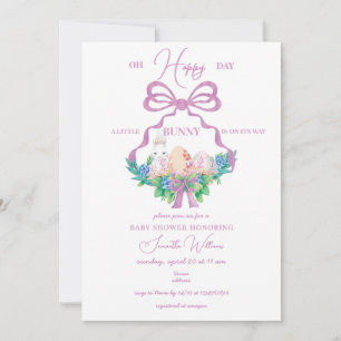 Invitation Cimier Floral Violet Baby shower Fille Lapin de Pâ