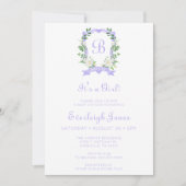 Invitation Cimier Floral Violet C'est un Baby shower de fille (Devant)