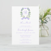 Invitation Cimier Floral Violet C'est un Baby shower de fille (Debout devant)