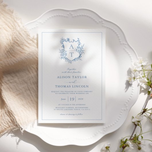 Invitation Cimier Formel Vibrant Mariage de Monogramme Bleu
