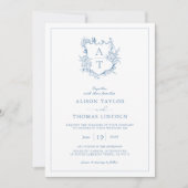 Invitation Cimier Formel Vibrant Mariage de Monogramme Bleu (Devant)