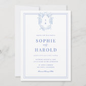 Invitation Cimier Monogramme Bleu Français Tout en un Mariage (Devant)