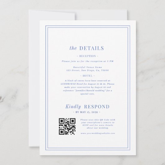 Invitation Cimier Monogramme Bleu Français Tout en un Mariage (Dos)