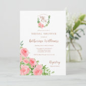 Invitation Cimier Monogramme Initiales Rose Rose Fête des mar (Debout devant)