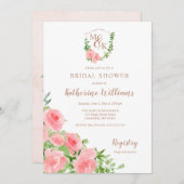 Invitation Cimier Monogramme Initiales Rose Rose Fête des mar (Devant / Derrière)