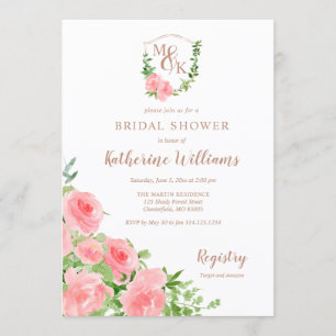 Invitation Cimier Monogramme Initiales Rose Rose Fête des mar