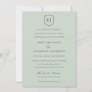 Invitation Cimier Monogramme Initiales Sage Vert Mariage offi