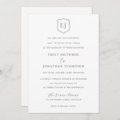 Invitation Cimier Monogramme Initiales Texte gris Mariage off (Devant / Derrière)