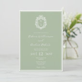 Invitation Cimier Monogramme Mariage Élégant Vert Sauge (Debout devant)