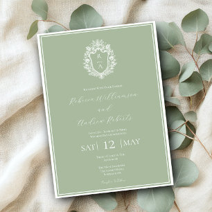 Invitation Cimier Monogramme Mariage Élégant Vert Sauge