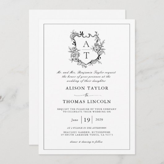 Invitation Cimier noir blanc Mariage QR Code classique (Devant / Derrière)