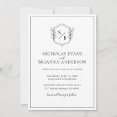 Invitation Cimier noir blanc Monogramme Mariage Photo (Devant)