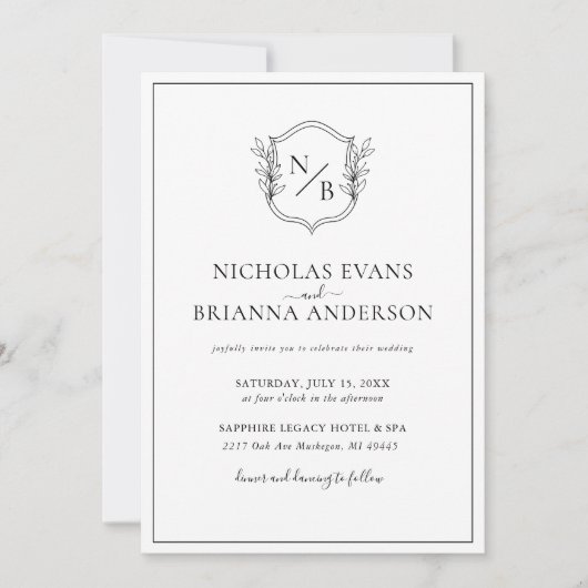 Invitation Cimier noir blanc Monogramme Mariage Photo (Devant)