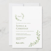 Invitation Cimier Vert Aquarelle Wreath Monogramme Mariage (Devant)