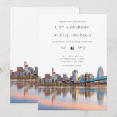 Invitation Cincinnati City Skyline Watercolor Wedding (Devant / Derrière)