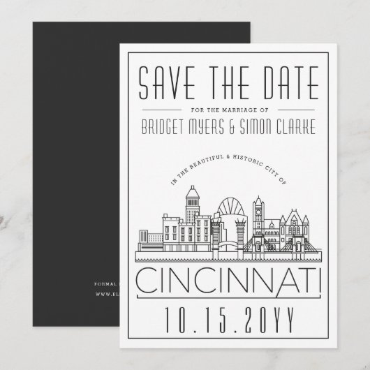 Invitation Cincinnati Mariage Ciel stylisé Enregistrez la dat (Devant / Derrière)