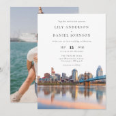 Invitation Cincinnati Skyline Watercolor Photo Wedding (Devant / Derrière)