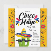 Invitation Cinco de Mayo Cactus Fleurs folkloriques (Devant)