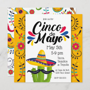 Invitation Cinco de Mayo Cactus Fleurs folkloriques
