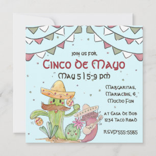 Invitation Cinco de Mayo chantant Cactus et Pepper Mariachis