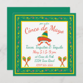 Invitation Cinco de Mayo Chili Peppers et Sombrero (Devant / Derrière)