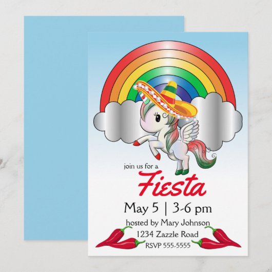 Invitation Cinco de Mayo Licorne Pégase (Devant / Derrière)
