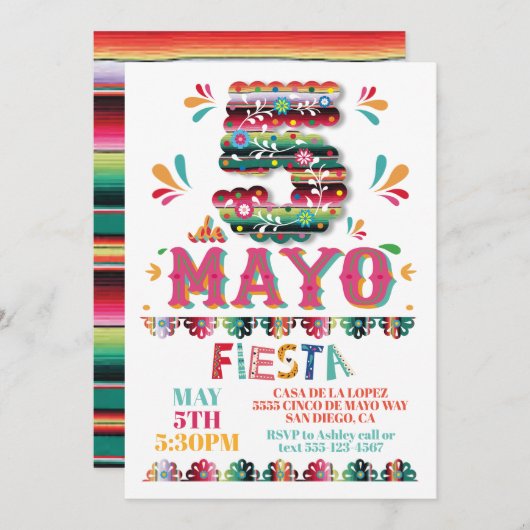 Invitation Cinco de Mayo Papier mexicain Fiesta Picado (Devant / Derrière)