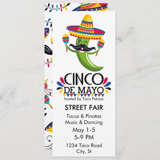 Invitation Cinco de Mayo Pepper Sombrero (Devant / Derrière)