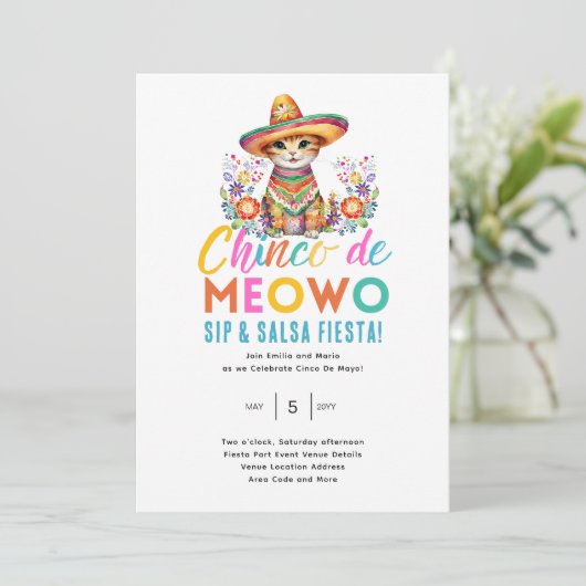 Invitation Cinco De Meowo Fun Chat Fête Heure (Debout devant)