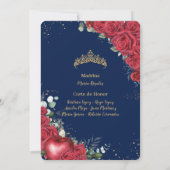 Invitation Cincoañera Roses rouges Flore Neige Blanche Or Fra (Dos)