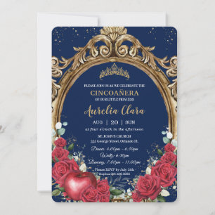 Invitation Cincoañera Roses rouges Flore Neige Blanche Or Fra