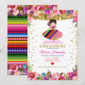 Invitation CINCOAÑERA Royal Rose Mexicaine fille (Devant / Derrière)