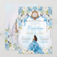 Cinderella Blue Gold Luxe Princesse Quinceanera