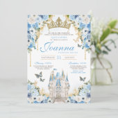 Invitation Cinderella Blue Gold Princess Castle Quinceanera (Debout devant)