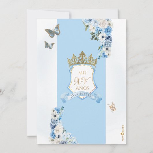 Invitation Cinderella Blue Gold Princess Castle Quinceanera (Dos)