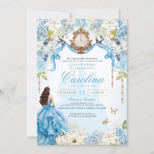 Invitation Cinderella Blue & Gold Princess Quinceanera de lux