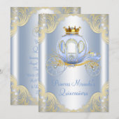 Invitation Cinderella Blue Gold Princesse Quinceanera (Devant / Derrière)