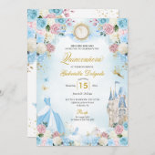 Invitation Cinderella Blue & Pink Fairytale Quinceanera (Devant / Derrière)