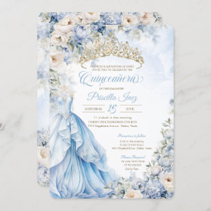 Invitation Cinderella Blue Princess Fairytale Quinceañera