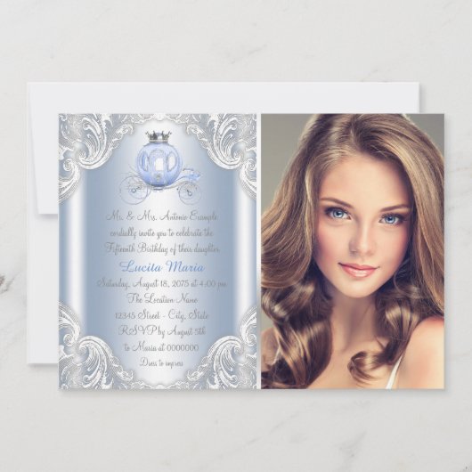 Invitation Cinderella Blue Princesse Quinceanera (Devant)