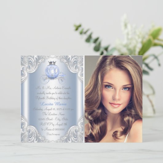 Invitation Cinderella Blue Princesse Quinceanera (Debout devant)