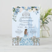 Invitation Cinderella Blue Silver Floral Princesse Quinceaner (Debout devant)
