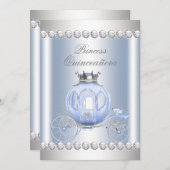 Invitation Cinderella Blue Silver Princesse Quinceanera (Devant / Derrière)