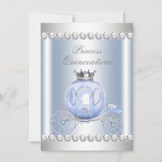Invitation Cinderella Blue Silver Princesse Quinceanera (Devant)