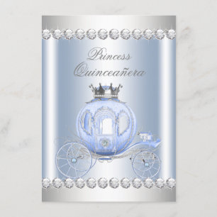 Invitation Cinderella Blue Silver Princesse Quinceanera