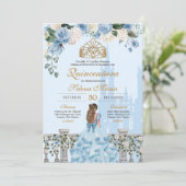 Invitation Cinderella Blue w Gold Floral Princess Quinceanera (Debout devant)