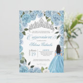 Invitation Cinderella Princess Ball Blue Roses V2 Quinceanera (Debout devant)