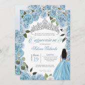 Invitation Cinderella Princess Ball Blue Roses V2 Quinceanera (Devant / Derrière)
